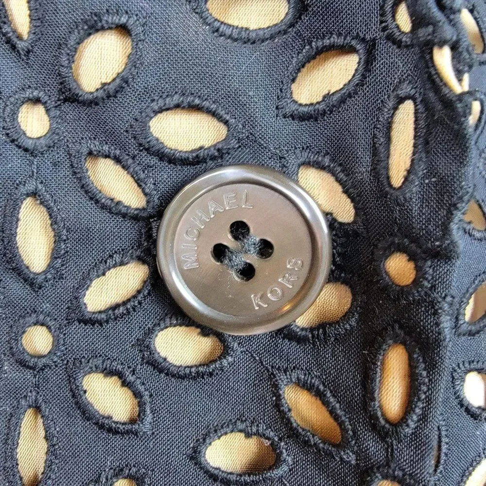Michael Kors Made In Italy Black Caramel Cotton Silk Embroidered Cutout Blazer 6